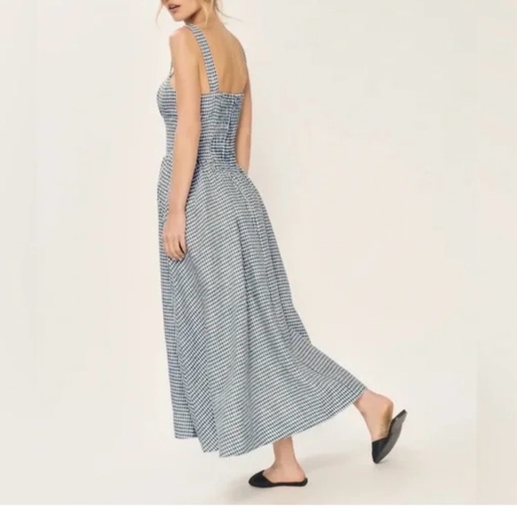 Reformation Balia Linen Dress In Slate Check, brand new, never worn, no flaws. - Picture 2 of 7